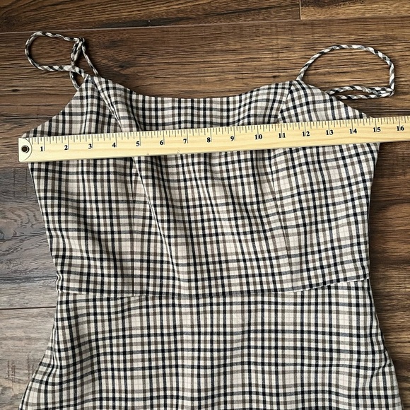 Aritzia Wilfred Isabelle Gingham Spaghetti Strap Mini Dress Cottage Western - Picture 3 of 8